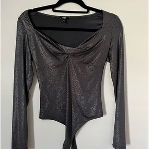 Express Metallic Gray Bodysuit. Small